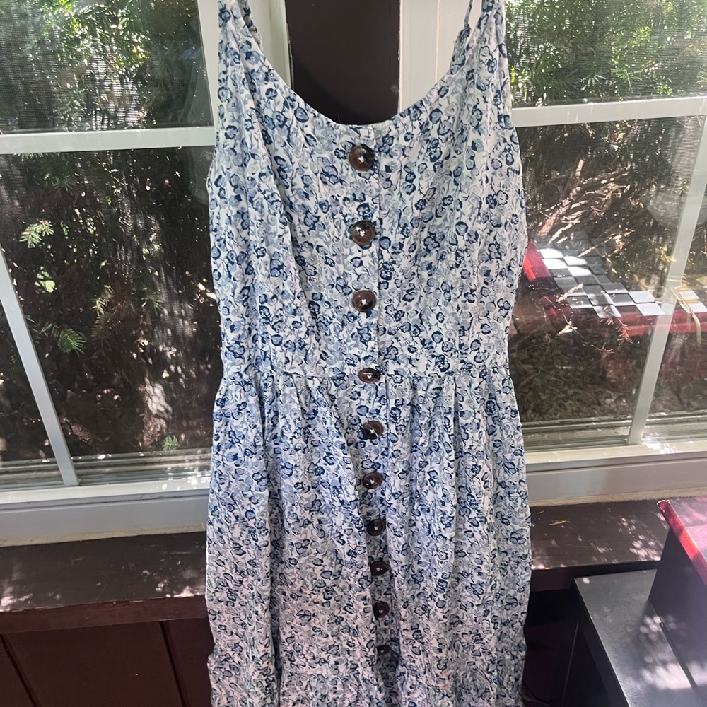 Floral Blue Button-Down Dress